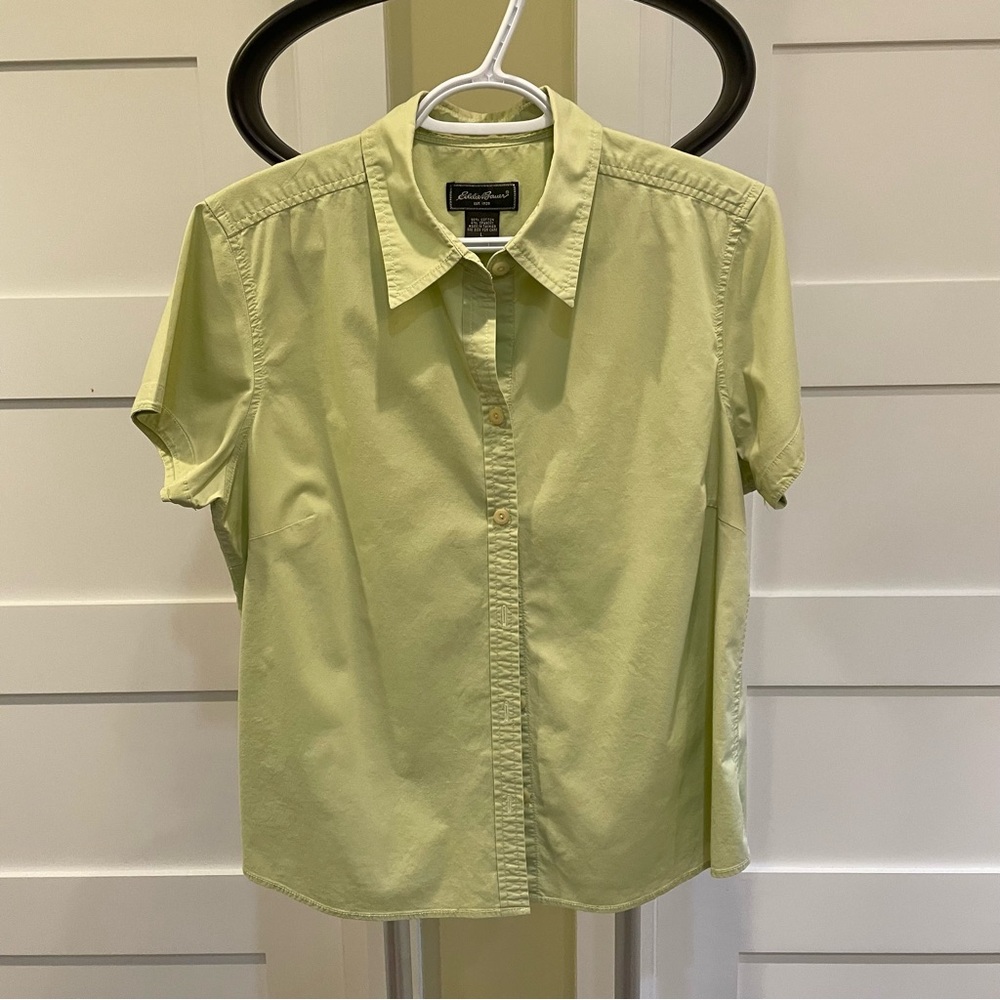 Ladies Green Short Sleeve Button-Up Shirt by Eddie Bauer